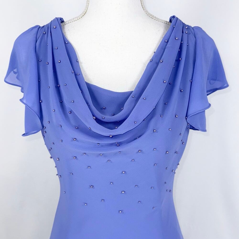 S.L. Fashions Vintage 90s Whimsy Drape Ruffle Slip Dress Women's 8 Blue - Picture 3 of 16